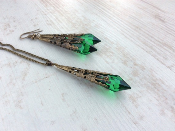 Art Deco Necklace Set, Art Deco Earrings, Green, Red, Blue, Black, Pink, Elegant Victorian Earrings, Jewellery Set, Filigree Earrings Set
