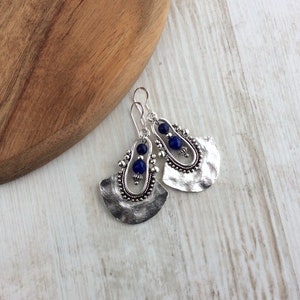 Tribal Earrings, Silver Drop Earrings, Dark Blue Bead Earrings, Ethnic Earrings, Boho Earrings UK, Long Drop, Large Earring, Sterling Silver immagine 4