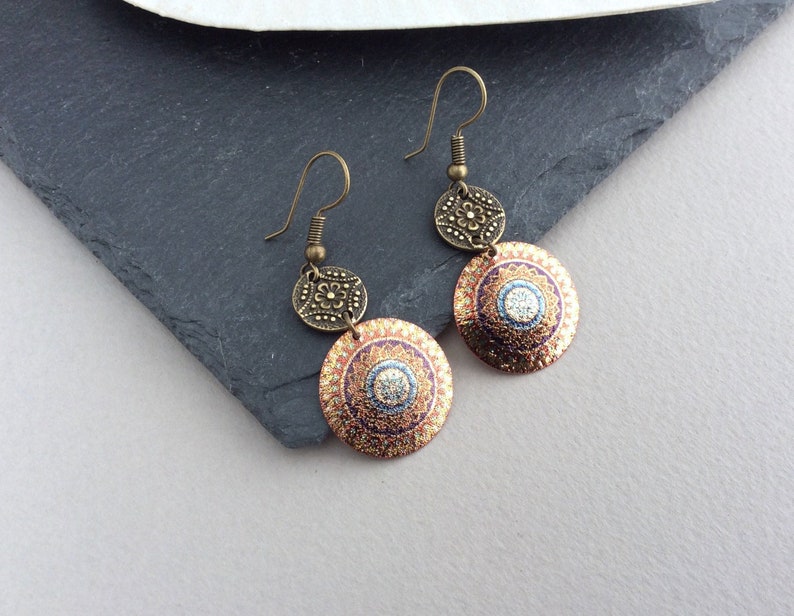 Mandala Earrings Vintage Bronze Boho Jewellery Zen Yoga Etsy UK