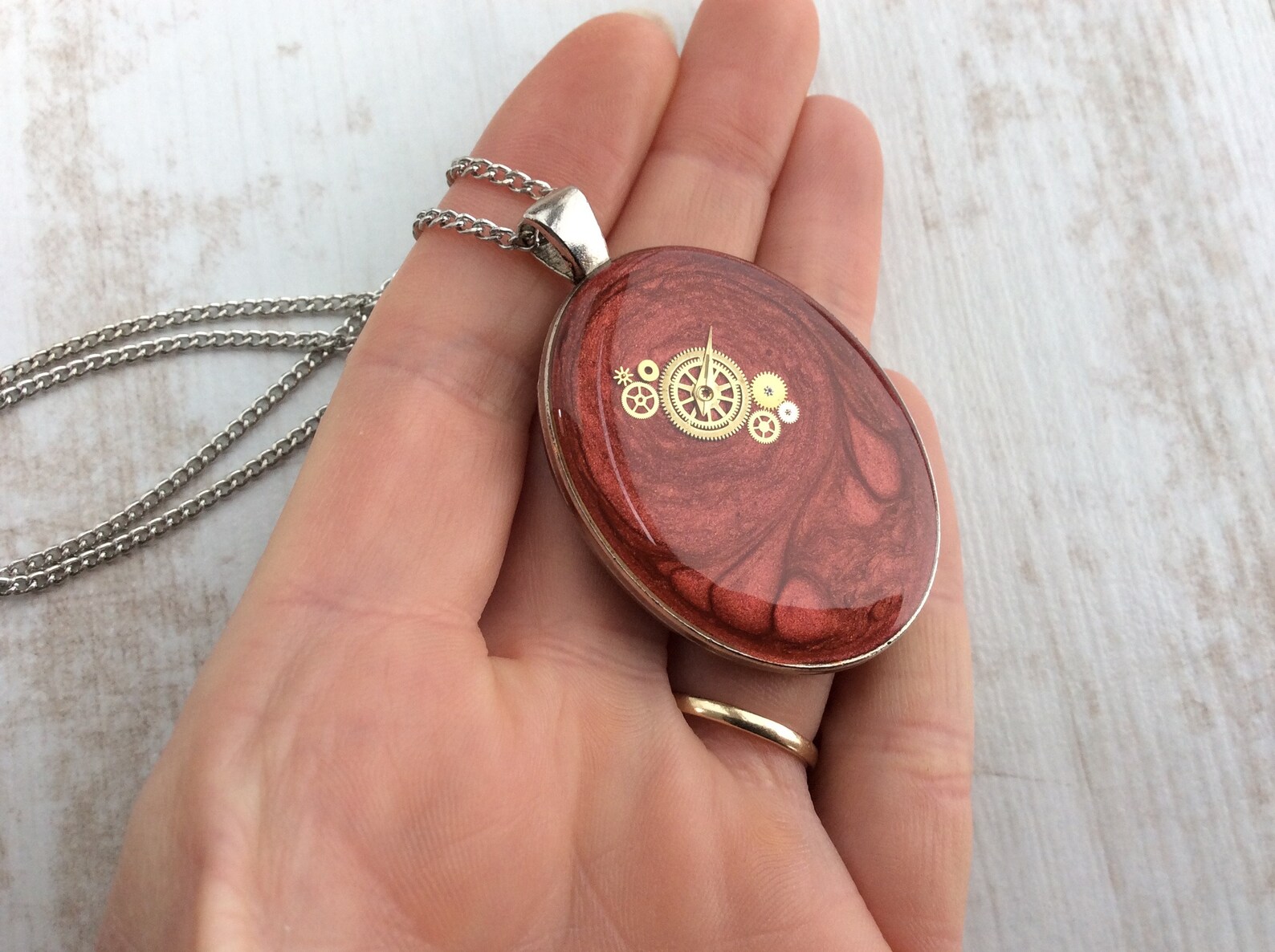 Oval Pendant Long Necklace Large Pendant Red Necklace With - Etsy UK