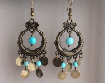 Bronze Gypsy Earrings, Boho Earrings, Boho Jewellery, Lightweight Earrings, Chandelier Earrings, Antique Earrings, Vintage, Unusual, UK