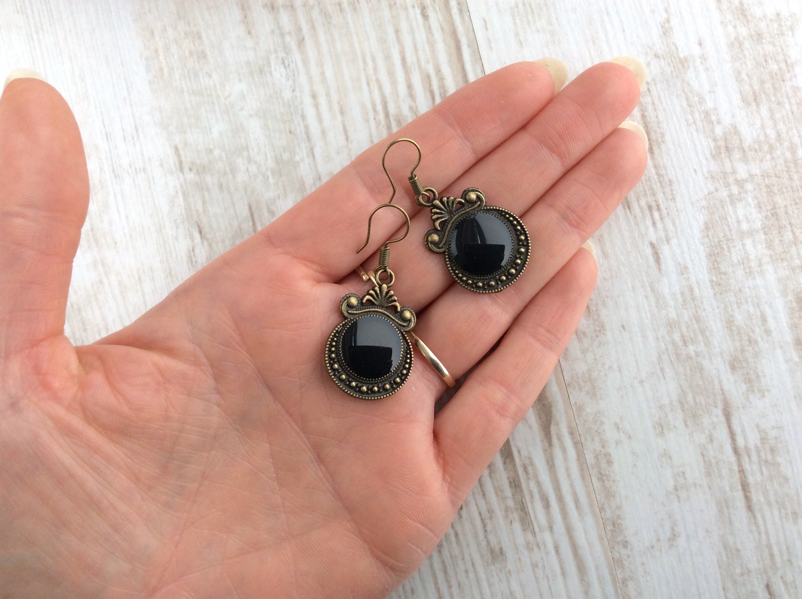 Black Drop Earrings Steampunk Earrings Bronze Earrings Etsy UK