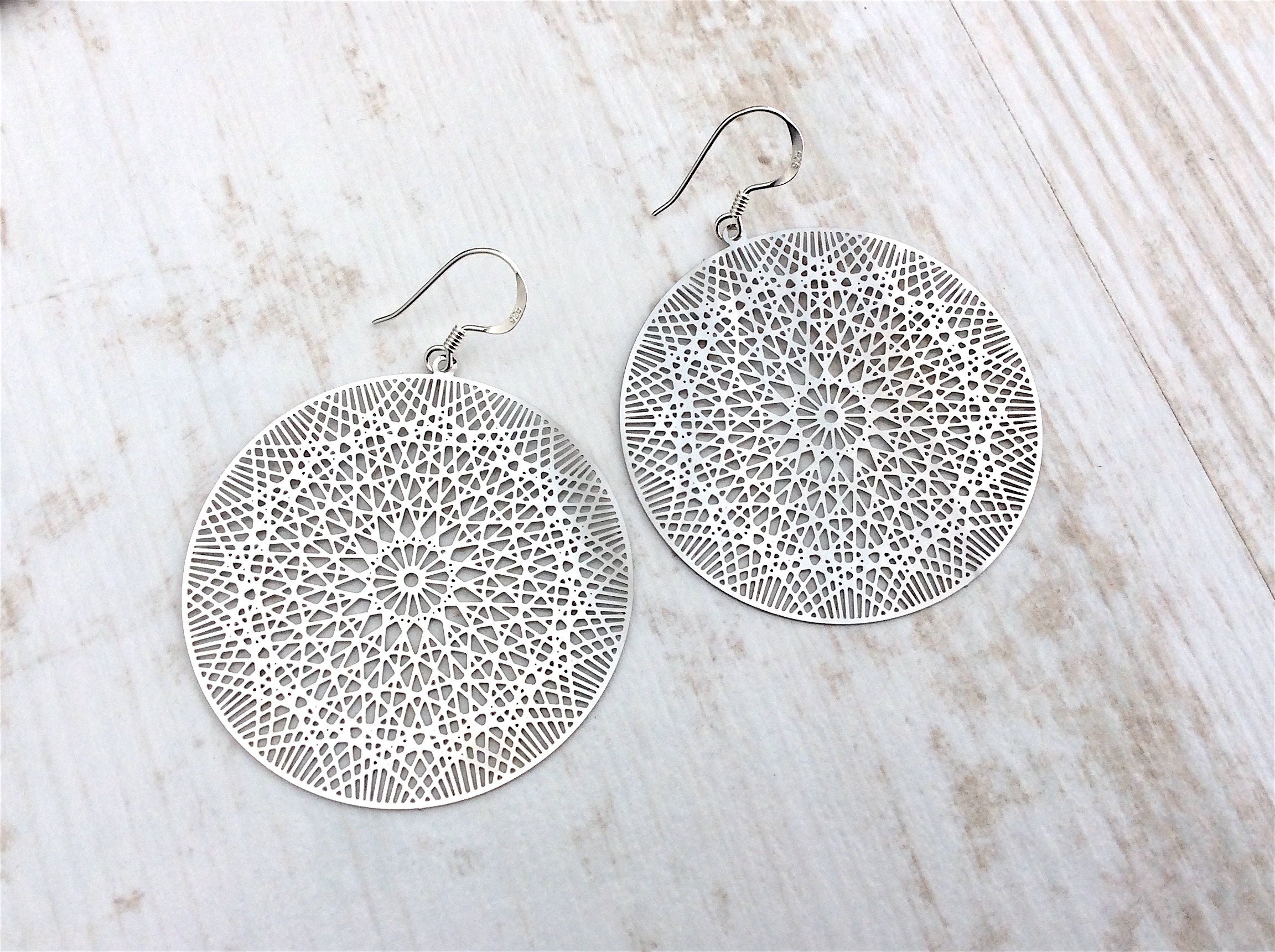 Mandala Earrings Silver Filigree Earrings Boho Earrings | Etsy