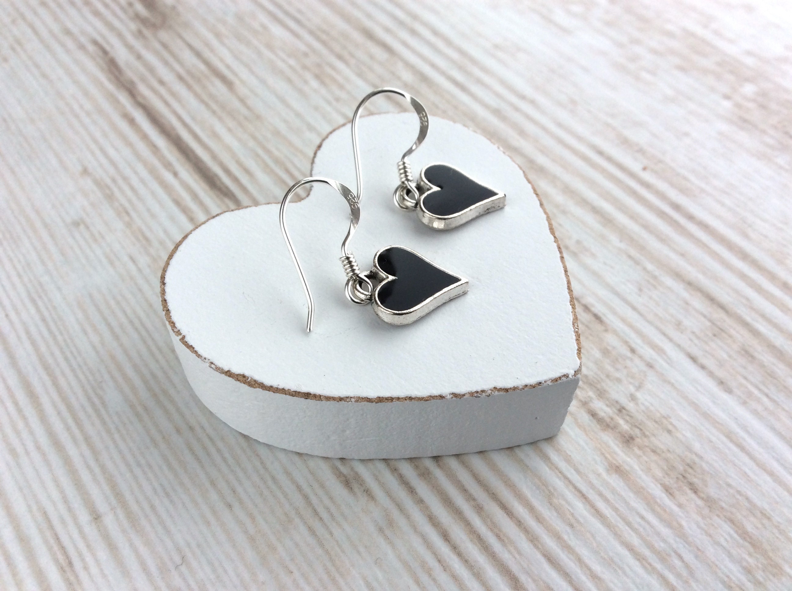 Black Heart Earrings, Valentines Heart Earrings, Gift for Girlfriend,…