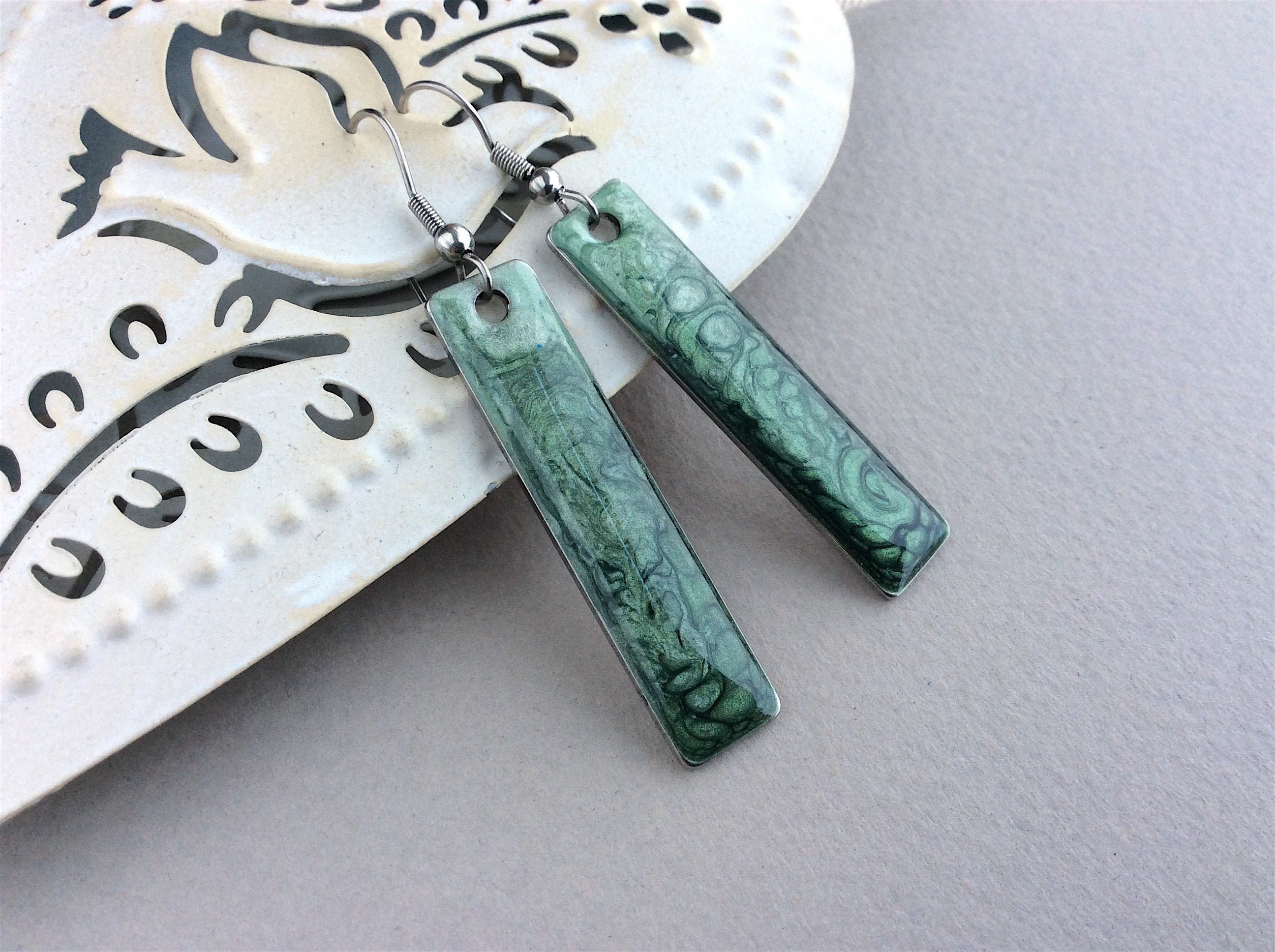 Blue and Green Ombré Bar Dangle Earrings/ 2/ Sublimation
