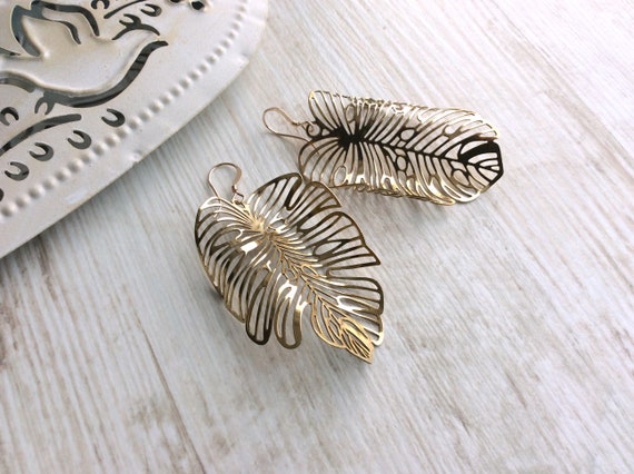 Brass leaf earrings sale