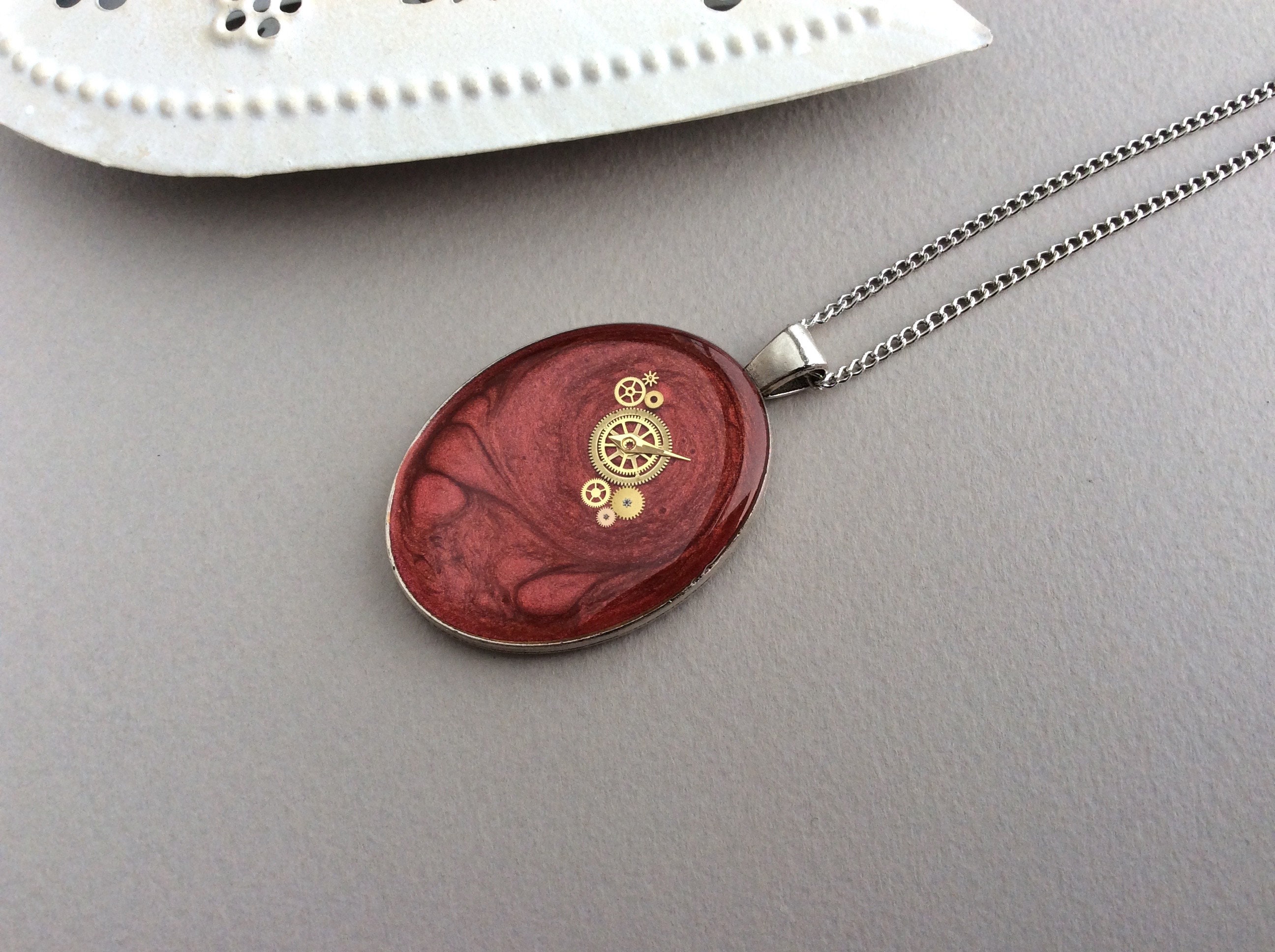 Oval Pendant Long Necklace Large Pendant Red Necklace With - Etsy UK