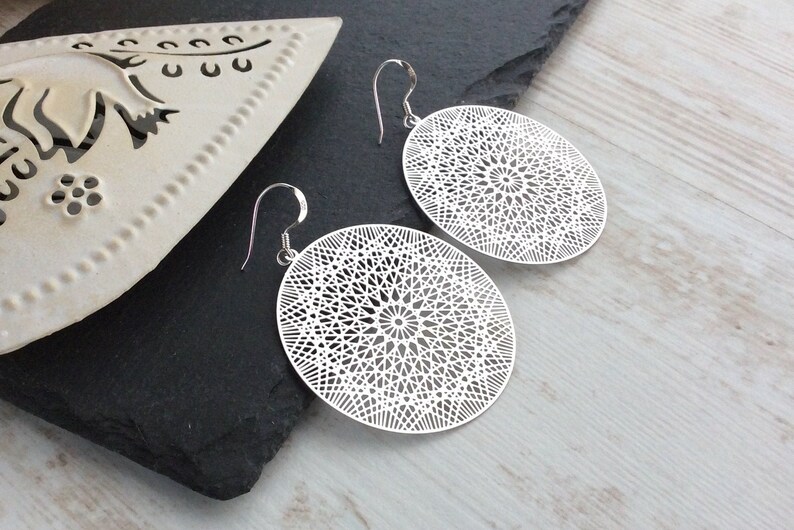 Mandala Earrings Silver Filigree Earrings Boho Earrings - Etsy