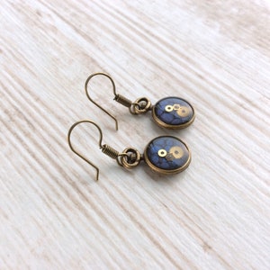 Small Blue Earrings, Blue Drop, Blue Earrings, Pocket Watch Earrings, Cute Earrings, Small Steampunk Earrings, Bronze, Unusual Earrings Bild 6