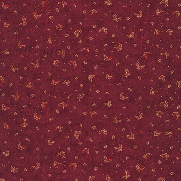 Tiny Gold Butterfly on Dark Burgundy Fabric, 1.75 yd end of bolt            Imperial Garden,  Fabri-Quilt,      #120-7281