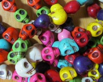 1 Strand of 40 Multi-colored Howlite Skull Beads 9x7mmPH Turq-G140-12-C