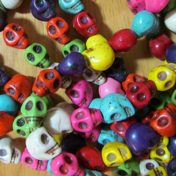1 Strand of 40 Multi-colored Howlite Skull Beads 9x7mmPH Turq-G140-12-C