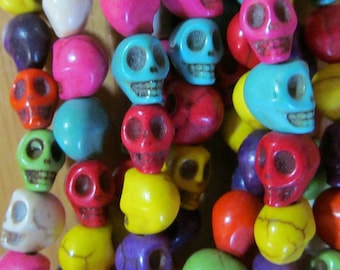 1 Strand of 50 Multi-colored Howlite Skull Beads 7x6x8mm PH Turq-G140-12-A