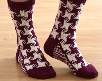 Sock Knitting Pattern, pdf, stranded knitting, sock pattern, knitted socks pattern, pdf knitting pattern, stars, Swirling Star Socks