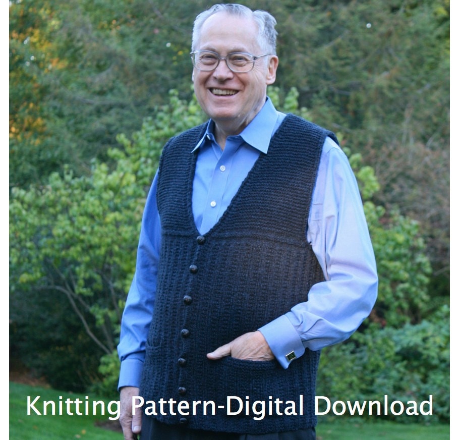 Men's Vest Knitting Pattern PDF, Men's Knitted Vest Pattern, Man's Vest