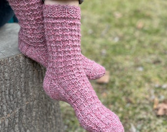 Heavy Weight Sock Knitting Pattern PDF, quick knit socks, boot socks, easy knit socks, women's or men's sock pattern,  Country Waffles Socks