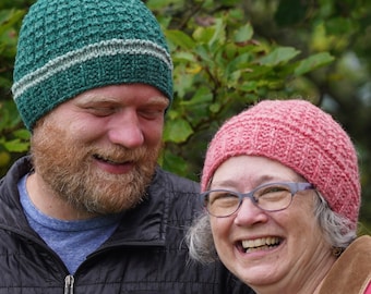 Easy Hat Knitting Pattern, Knit Flat, Beginners Hat Pattern, PDF, Waffle Stitch, Family, Women, Men, Kids, Country Waffles Hat Pattern