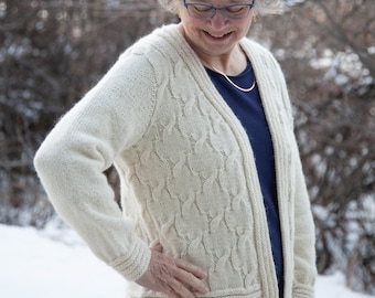 Cabled Sweater Knitting Pattern PDF, Knitted Open Cardigan Sweater, Woman's Cardigan Sweater Pattern, Cables, Restless Cables Cardigan