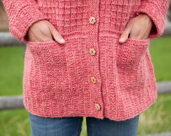 Sweater with Pockets Knitting Pattern PDF, knitted cardigan pattern, knit flat sweater pattern, knit in pockets, Transition Zone Cardigan