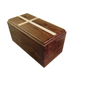 Traditional Walnut Companion Urn with Maple Cross | Wood Cremation Urn for Two