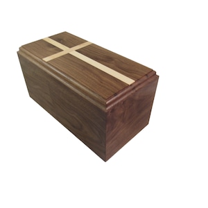 Traditional walnut urn with maple cross