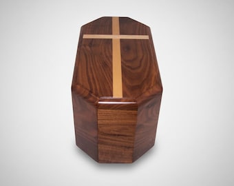 Walnut Companion Urn for Ashes – Wooden Cremation Urn for Two, Maple Cross Inlay, 400 cu in, Personalized Memorial Urn