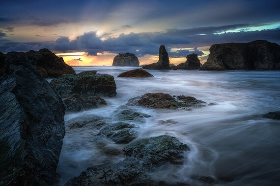 Breathtaking (Metal Panel) Long exposure beach photograph Bandon Oregon Sunset