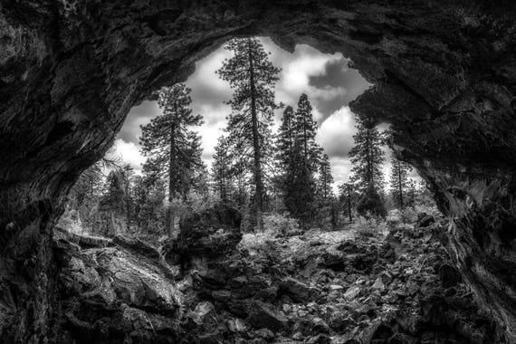 Inside Out a Lava tube in the Medicine Lake Highlands in Northern California