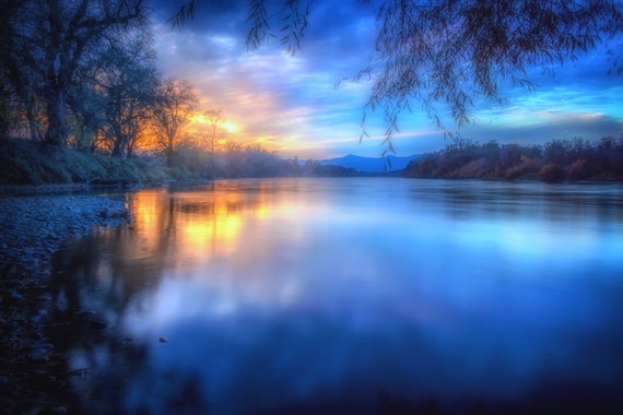 The Last Light (Metal Panel) long exposure photograph of the Sacramneto River Sunset