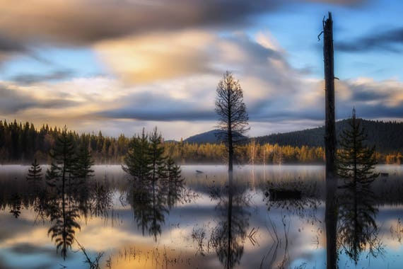 It Does Exist (Metal Panel) long exposure photograph of Dry Lake with reflections on the water
