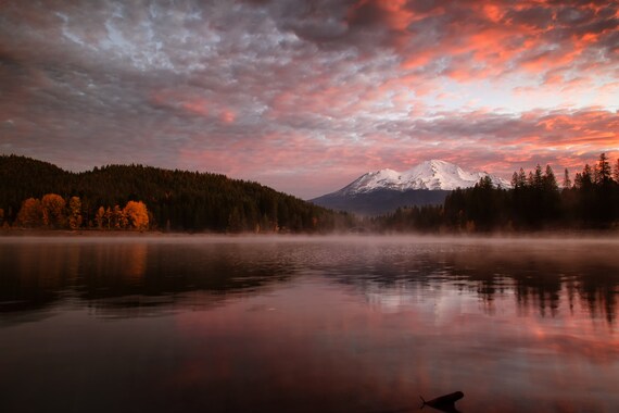 Vibrant Beginnings (CANVAS) Sunrise at Lake Siskiyou with Mt Shasta in the background