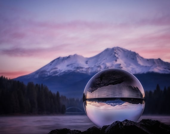 My Perspective on a Sunrise (Prints) Mt. Shasta from Lake Sisikyou in a crystal ball
