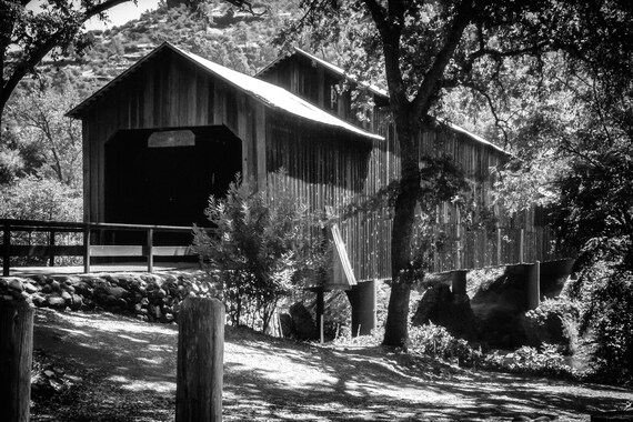 Honey Run Bridge in Black an White (CANVAS) this historic bridge was destroyed by the Camp Fire