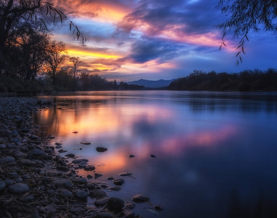 The Edge of Night (prints) long exposure photograph sunset Sacramento River California reflections on the water