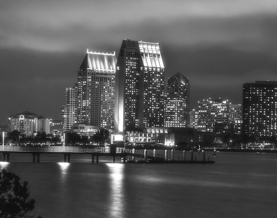 San Diego City Lights in Black and White