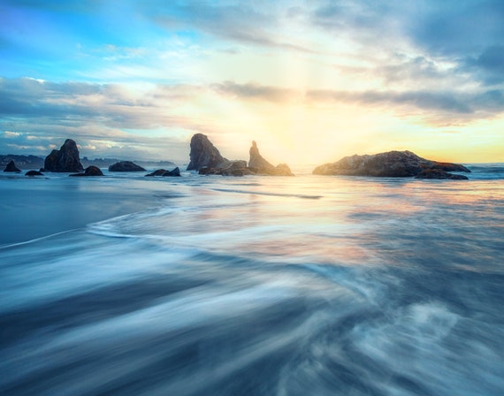 Give Praise (Prints) long exposure beach photograph Bandon Oregon