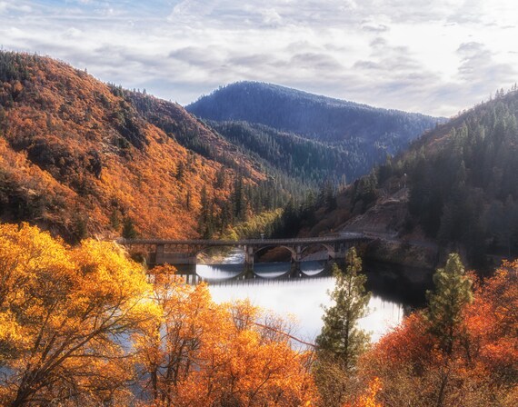 Lake Britton Dam in the Fall (prints) the bridge and Dam where Lake Britton pours into the Pit River