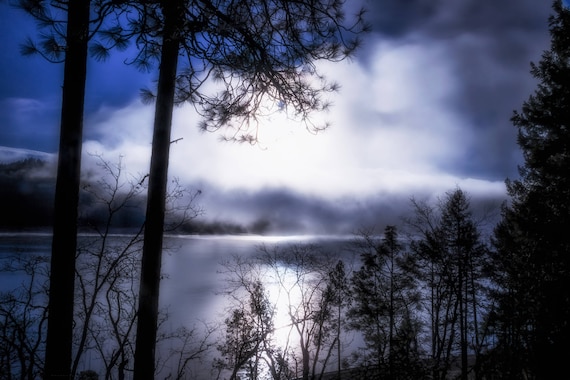 Cold Morning (Metal Panel) long exposure photograph of Trinity Lake Northern California