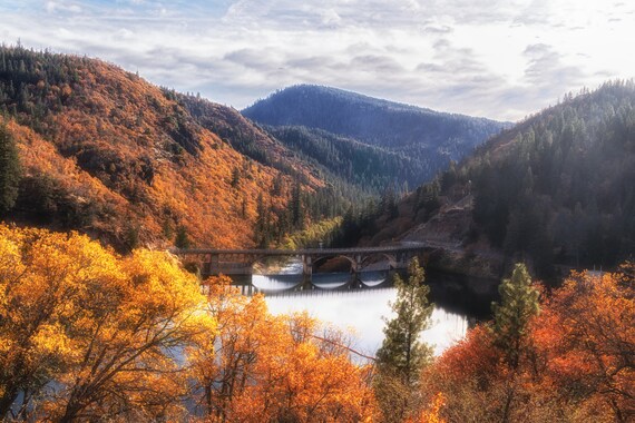 Lake Britton Dam in the Fall (CANVAS) the bridge and Dam where Lake Britton pours into the Pit River