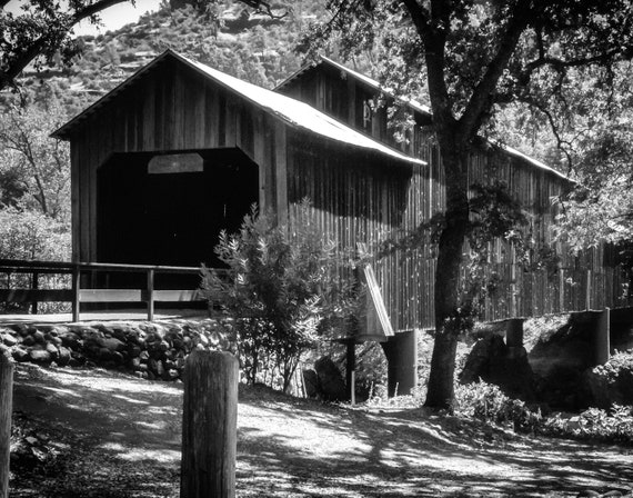 Honey Run Bridge in Black and White (prints) this Historic bridge was destroyed by the Camp Fire