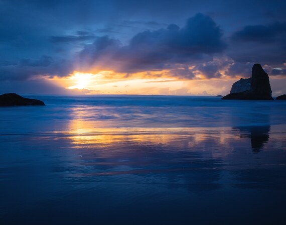 Good Night (Prints) long exposure beach photograph Bandon Oregon at sunset