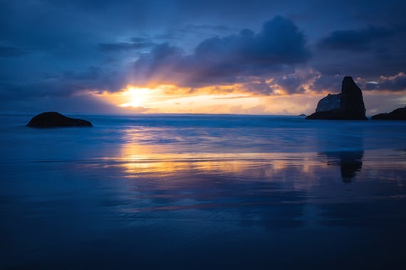 Good Night (Metal Panel) Long exposure beach photograph Bandon Oregon sunset