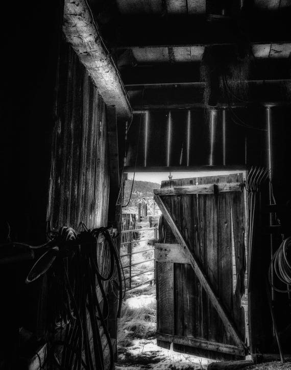 Did You Grow Up in a Barn (Prints) black and white photograph of open barn door
