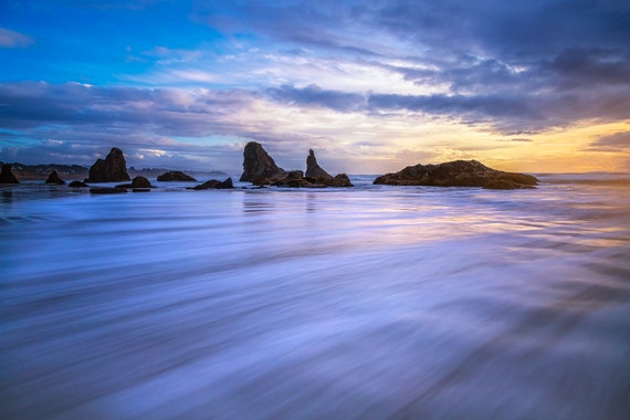 Fluid (Metal Panel) Long exposure beach photograph Bandon Oregon