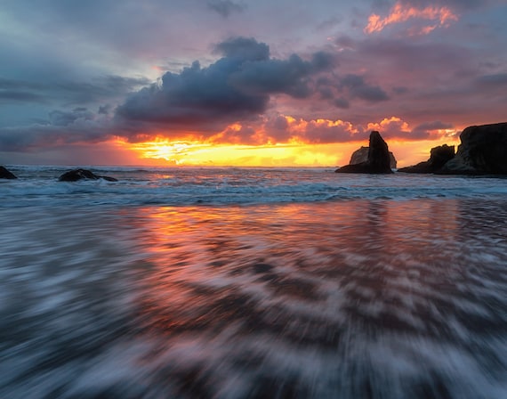 Spellbound (Prints) long exposure beach photograph Bandon Oregon at sunset