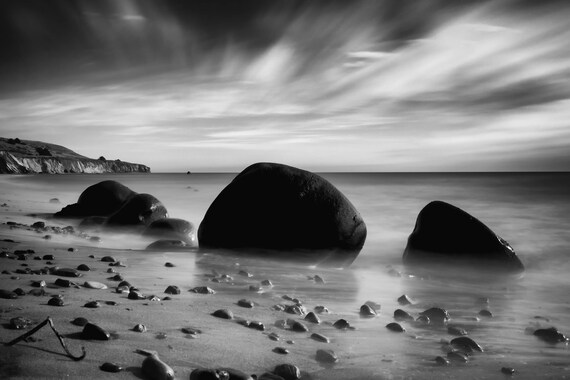 Hidden Bowling Ball Beach (Metal Panel) Black and white long exposure