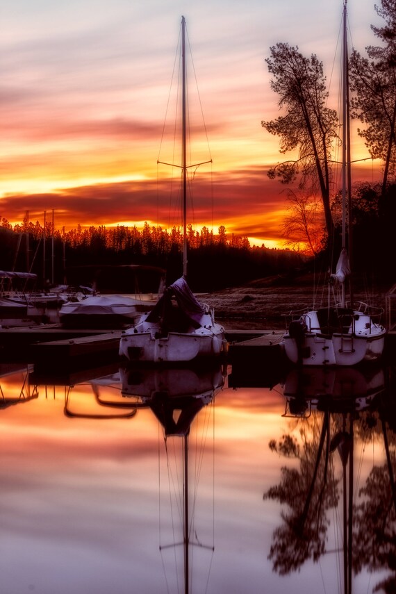 Whiskey Sunrise (Metal Panel) Oak Bottom Marina Whiskeytown Lake Northern California