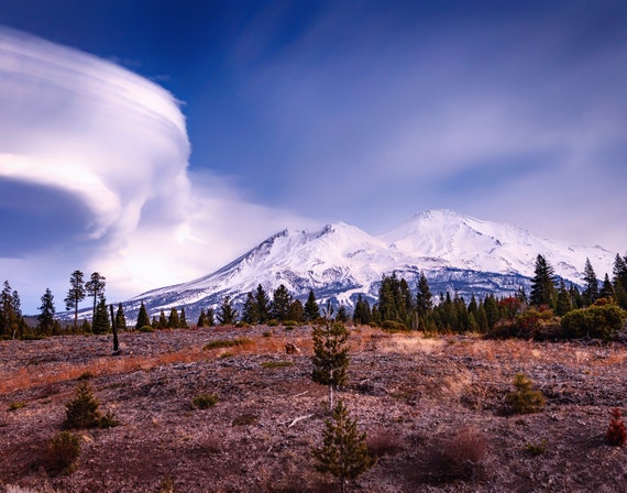 Lenticular Landing (Prints) Mount Shasta with a Lenticular Cloud