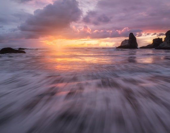 Just another night in Bandon (Prints) long exposure beach photograph Bandon Oregon at sunset