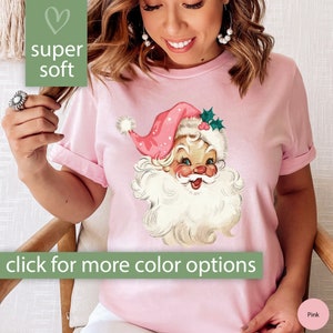 Retro Pink Santa Shirt for Women, Vintage Santa Tshirt Gift for Her, Cute Pink Santa Tee, Retro Christmas T Shirt Women, Xmas Gift for Women